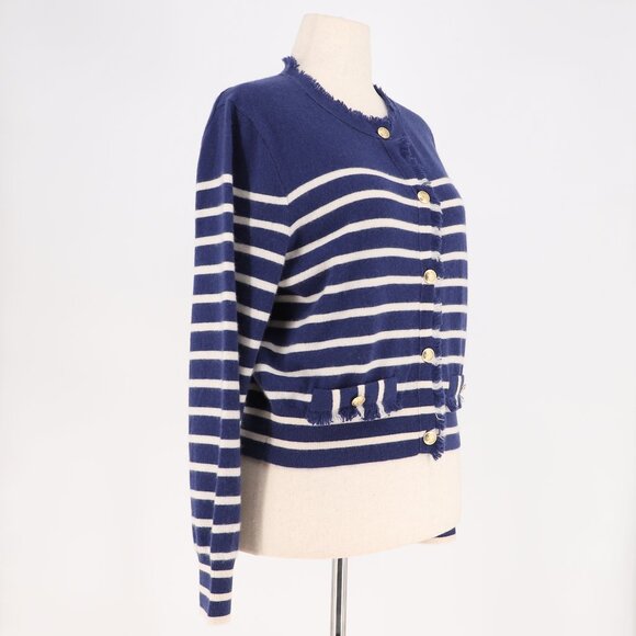 J.CREW 100% Cashmere Fringe-Trim Sweater Lady Jacket Evening Muslin Navy Size XL - Picture 5 of 12